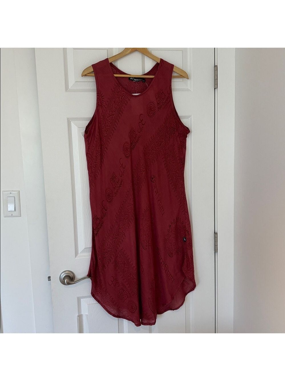 LEOPARDS AND ROSES tunic dress sleeveless lightweight rayon burgundy tribal 2X - Picture 3 of 10